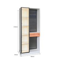 Tall cabinet with glass panels and dimensions labeled on a white background