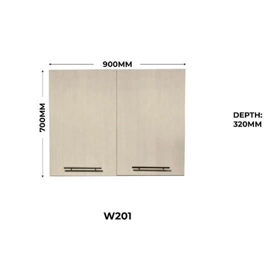 Beige cabinet with dimensions labeled on a white background