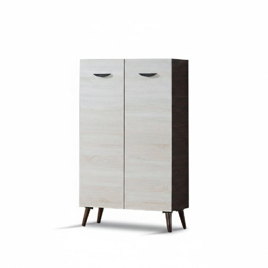 Wooden cabinet with two doors on a white background