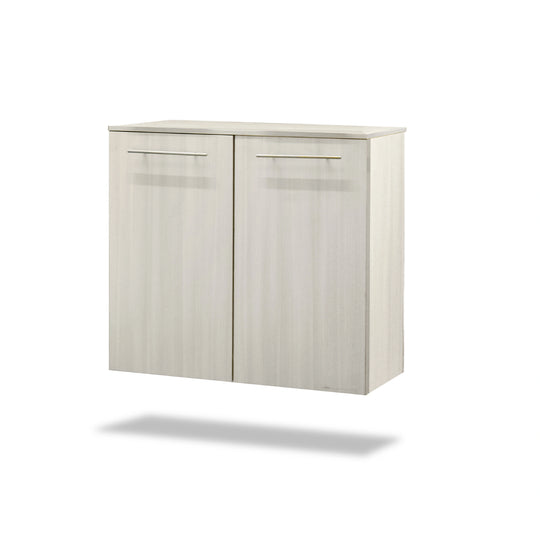 White cabinet with two doors on a white background