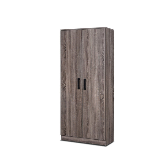 Wooden wardrobe with two doors on a white background
