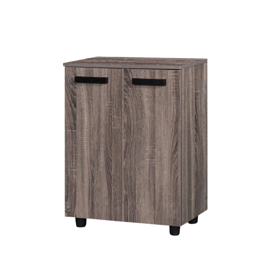 Wooden cabinet with two doors on a white background