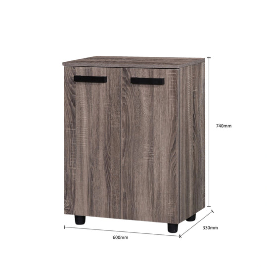 Wooden cabinet with dimensions on a white background