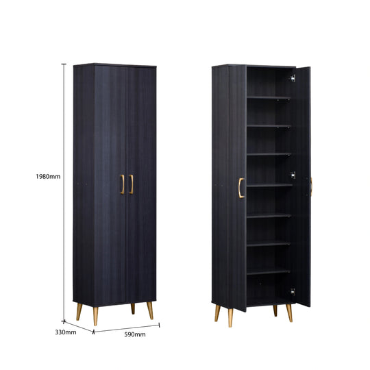 Black cabinet with dimensions on a white background