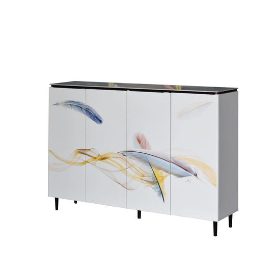 Cabinet with feather design on a white background