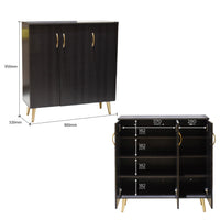 Black cabinet with dimensions labeled on a white background