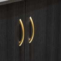 Dark wooden cabinet with gold handles