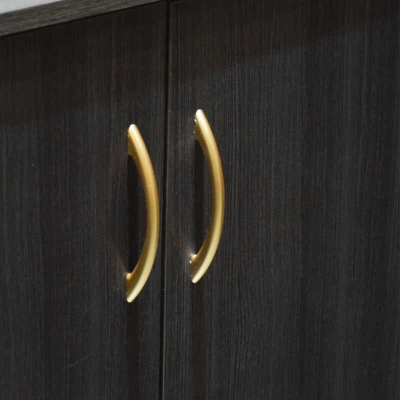 Dark wooden cabinet with gold handles